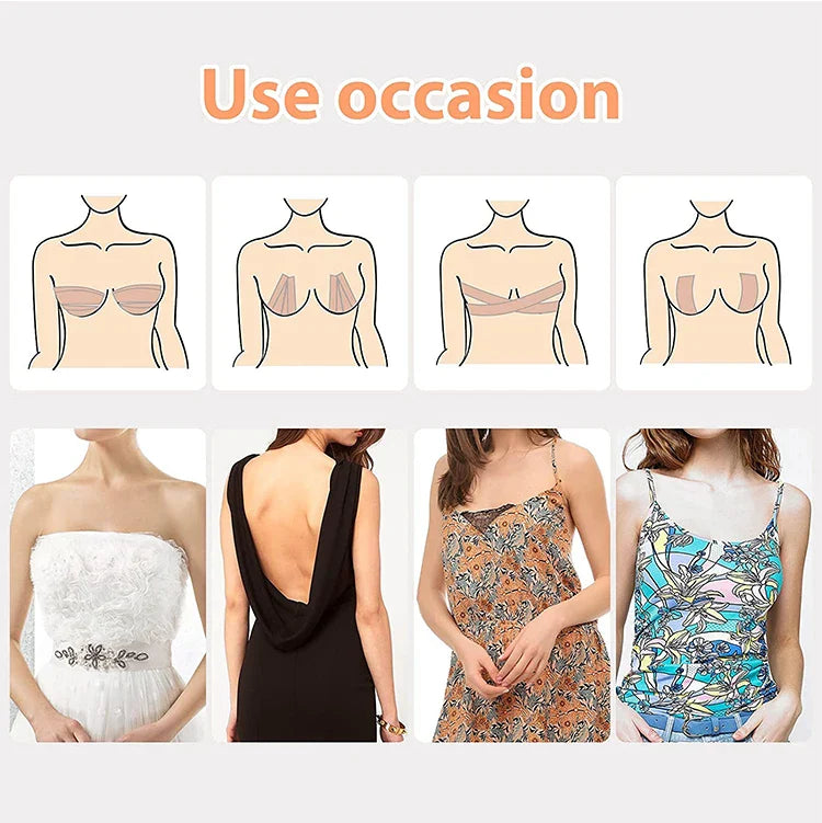 Women’s Boob Tape & Adhesive Bra – Invisible Nipple Pasties, Breast Lift Push-Up Tape, Strapless Pad Sticker