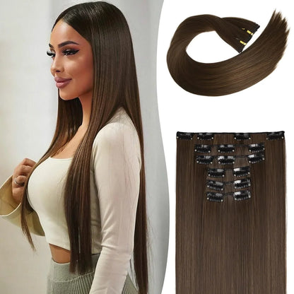 Clip-In Hair Extensions – Thick, Long Lace Weft Lightweight Synthetic Hairpieces for Women