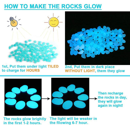 500 Piece Glow In The Dark Garden Pebbles: Luminous Stones for Yard and Walkways Decor - DIY Fairy Garden Rocks