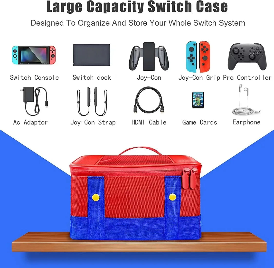 Large Carrying Protective Case for Nintendo Switch OLED Console & Pro Controller: Travel Storage Bag for Switch Accessories