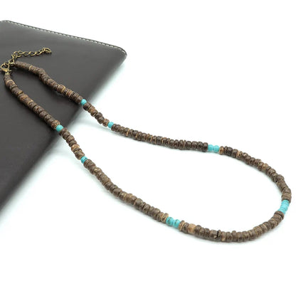 Noter Men’s Natural Coconut Beads Necklace – 19-Inch Handmade Wooden Choker for Casual Jewelry & Gifts