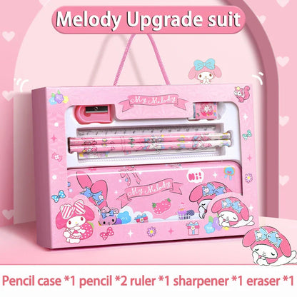 Sanrio Learning Stationery Set – Kuromi, Melody & Cinnamoroll Cartoon Pencil and Eraser Gift Box for Kids