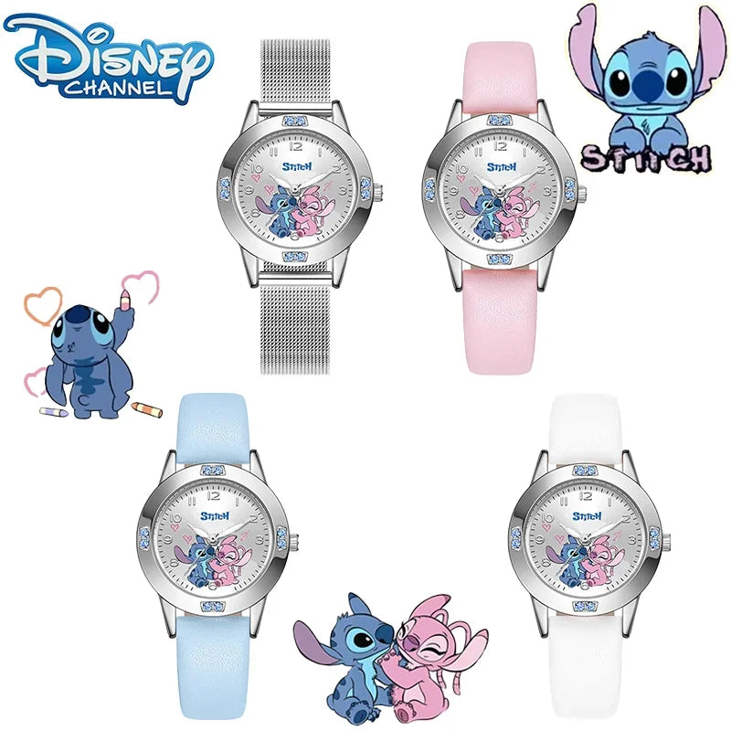 MINISO Disney Stitch Ladies' Quartz Watch - High-Quality Steel Belt with Diamond Set Design