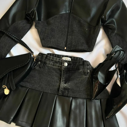 Y2K Light Gray Two-Piece Pants Set — Women’s Harajuku Goth Slim Tube Top & High-Waist Sweatpants