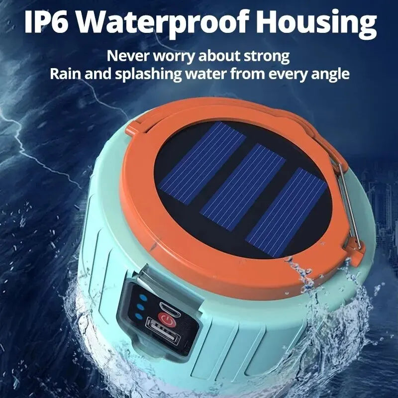 Waterproof Solar LED Camping Light - Rechargeable Tent Lamp, Portable Lanterns for Outdoor Emergency, Energy Saving Bulb