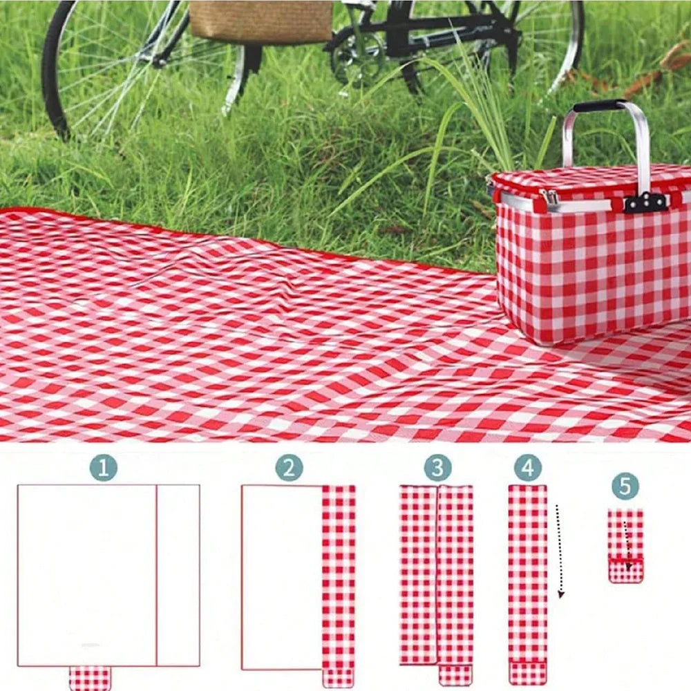 Red Checkered Picnic Blanket 150x200cm – Lightweight, Washable Beach Mat with Handle for Outdoor Camping & Travel