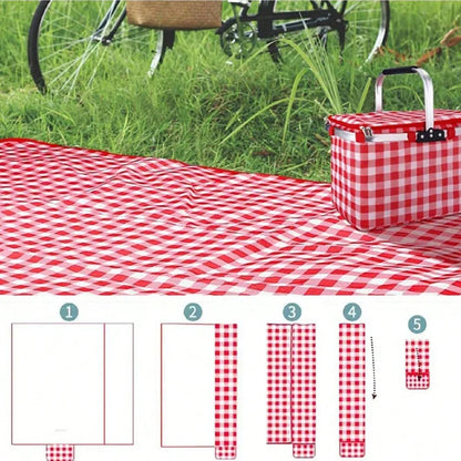 Red Checkered Picnic Blanket 150x200cm – Lightweight, Washable Beach Mat with Handle for Outdoor Camping & Travel