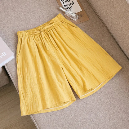 Women's Cotton High Waist Shorts - Soft Casual Summer Loose Fit Shorts with Pockets