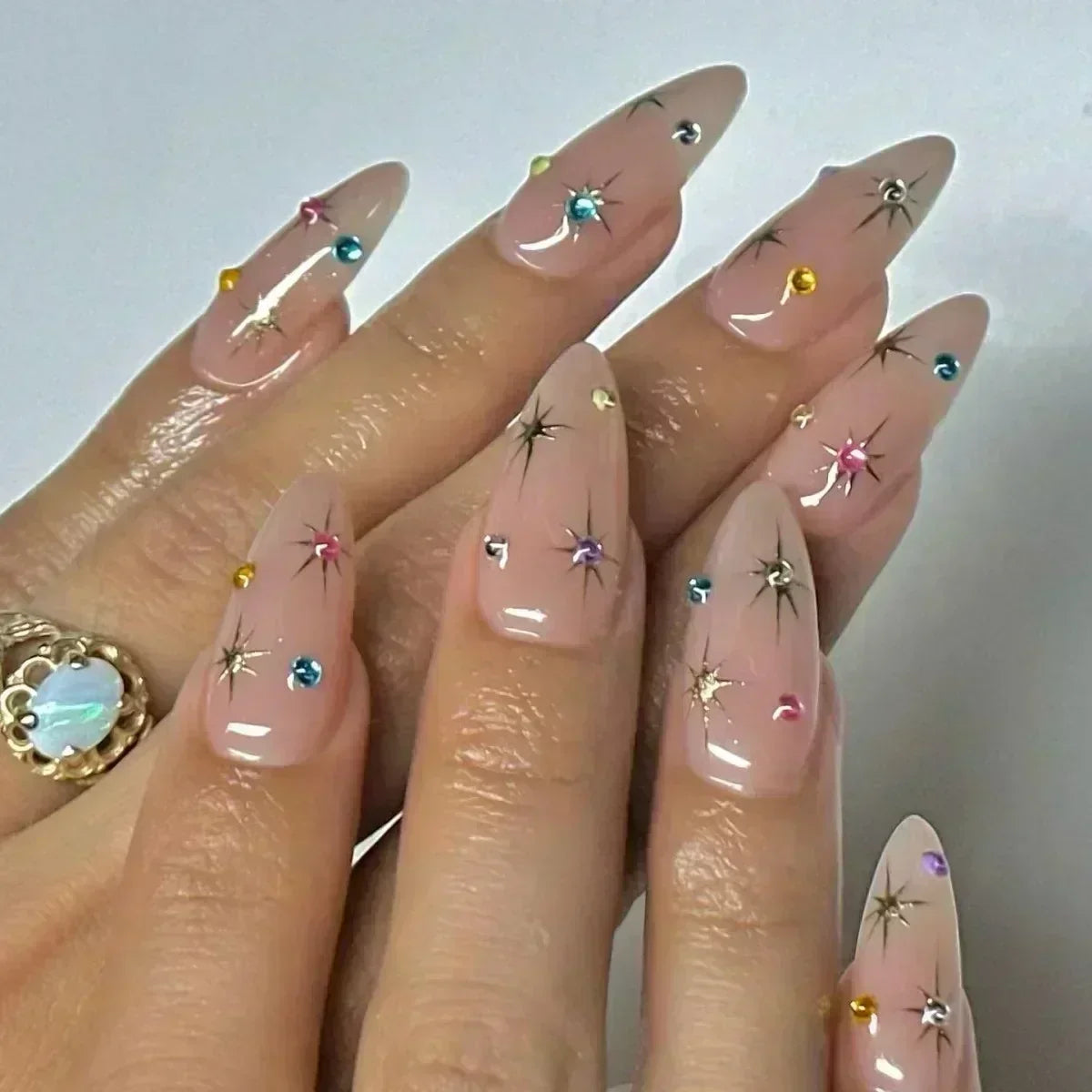 24PCS Pink Almond Press On Nails - Butterfly Ballet French Design Artificial Nail Tips for Stylish Nail Art