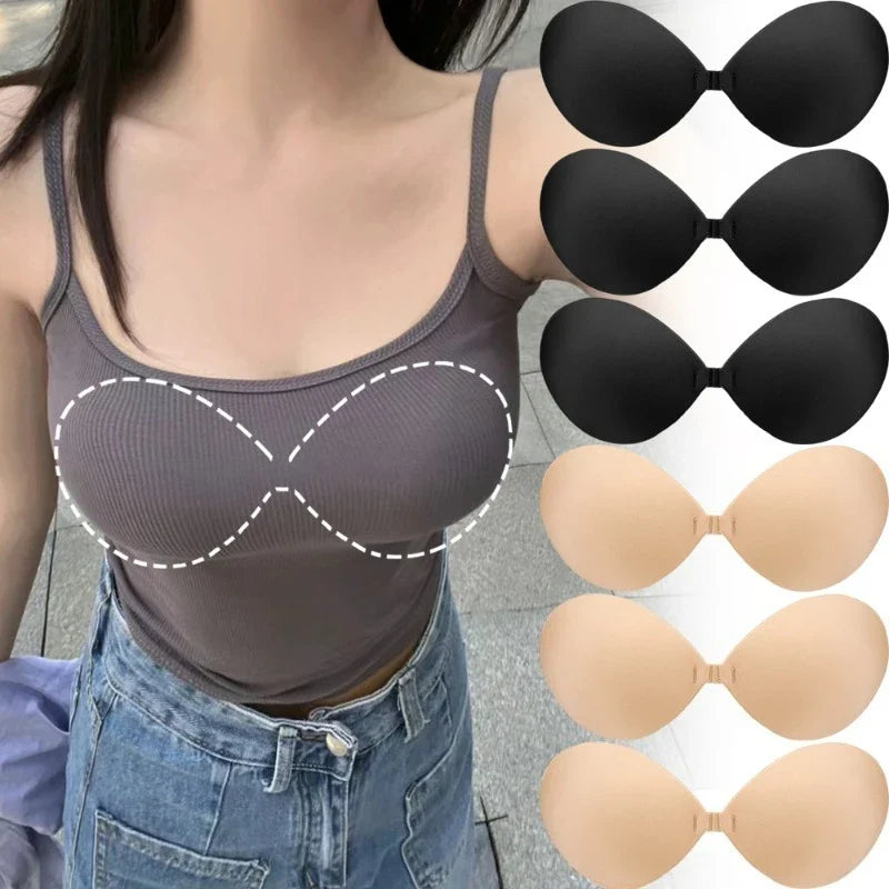 Black Strapless Push-Up Bra Cups – Reusable Invisible Nipple Covers & Chest Pads for Women Summer Dresses
