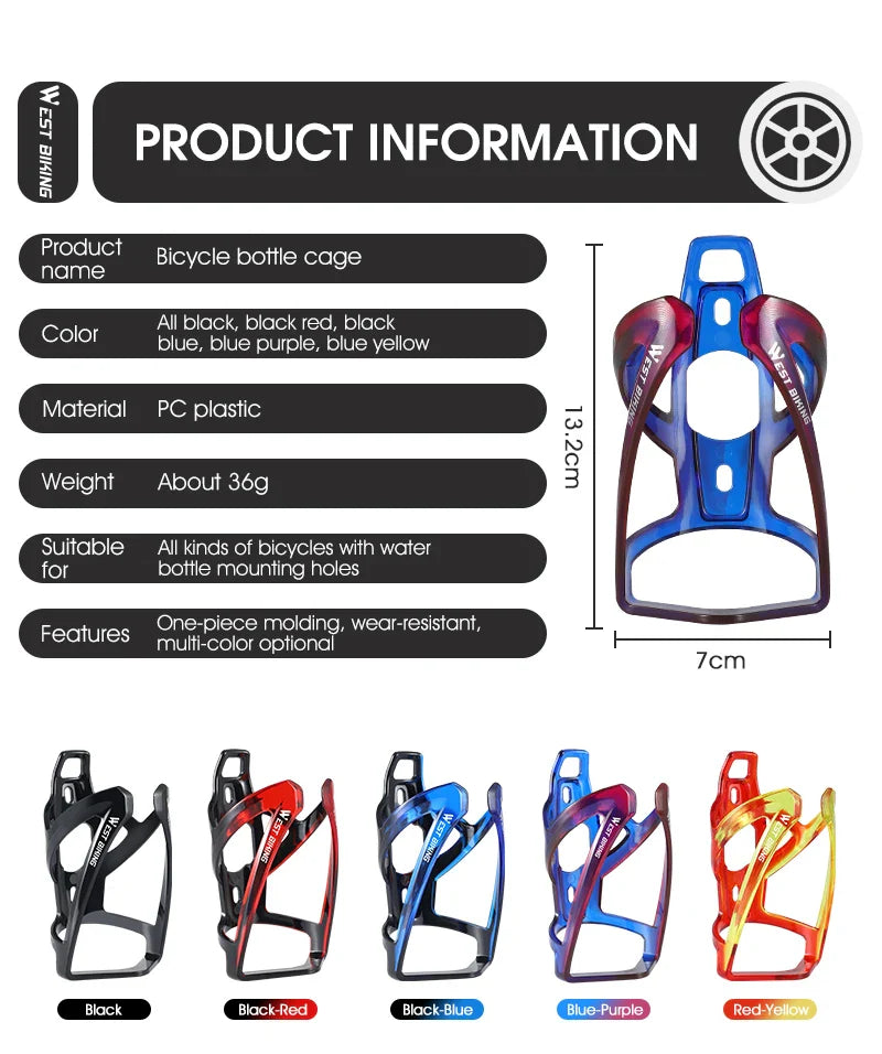 WEST BIKING Bicycle Water Bottle Cage – Colorful Gradient Ultralight MTB & Road Bike Bottle Holder, Cycling Bracket