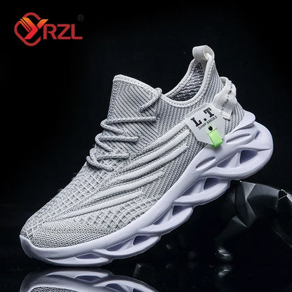 YRZL Men & Women Sports Running Shoes – Black Breathable Mesh Jogging Sneakers with Lightweight Shock Absorption