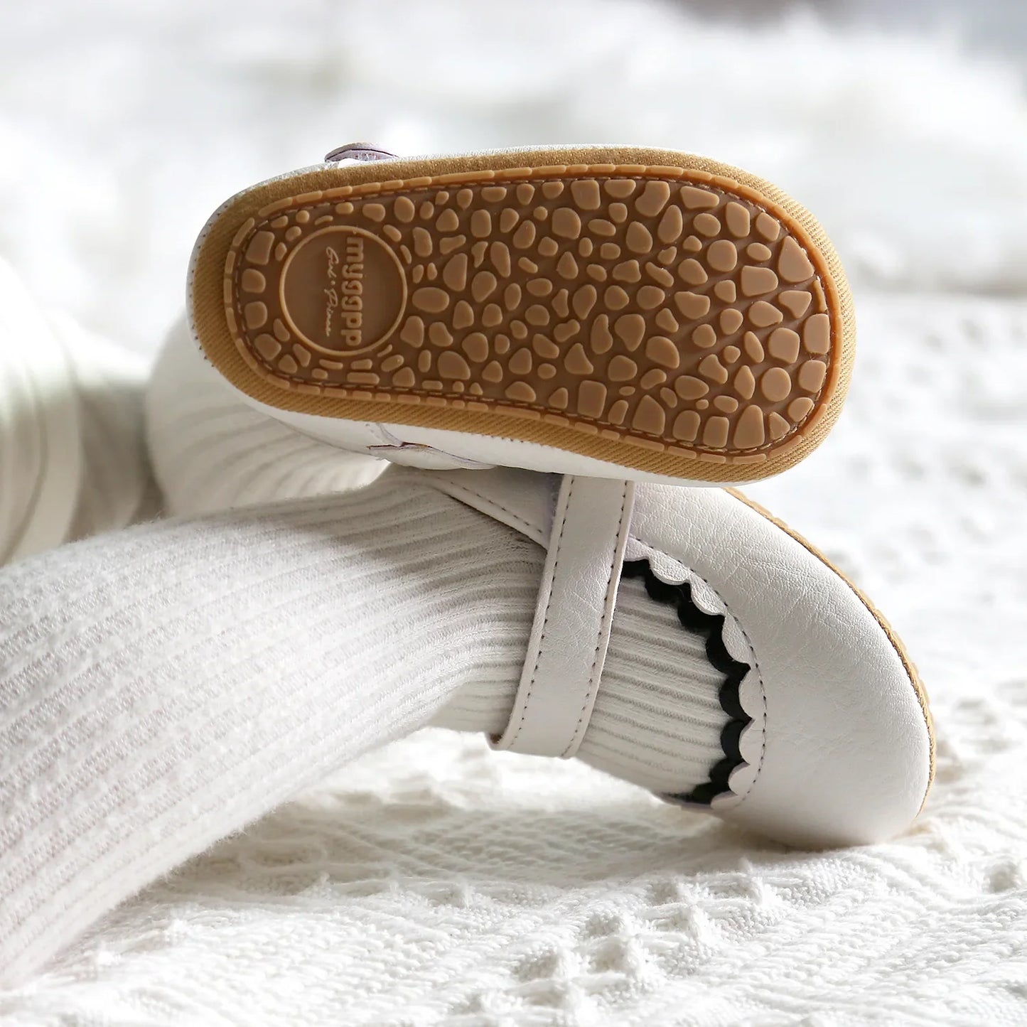 Meckior Baby Boys & Girls Shoes - Infant Leather with Rubber Sole, Anti-Slip Toddler First Walkers, Newborn Princess Crib Shoes