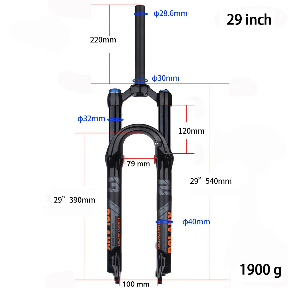 BOLANY Mountain Bike Fork – 29 Inch MTB Air Suspension, Shock Absorbing Fork for Downhill & MTB Bikes