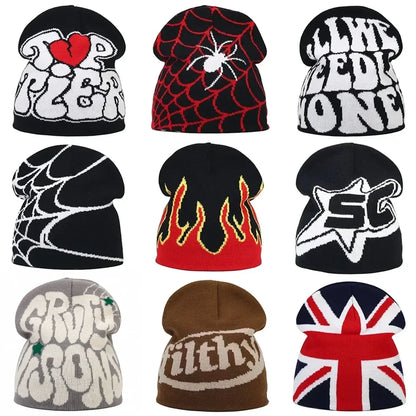 Y2K Letter Knitted Beanie Cap – Unisex Winter Autumn Warm Ski Skullcap, Hip Hop Streetwear Ear Cover Hat for Men & Women