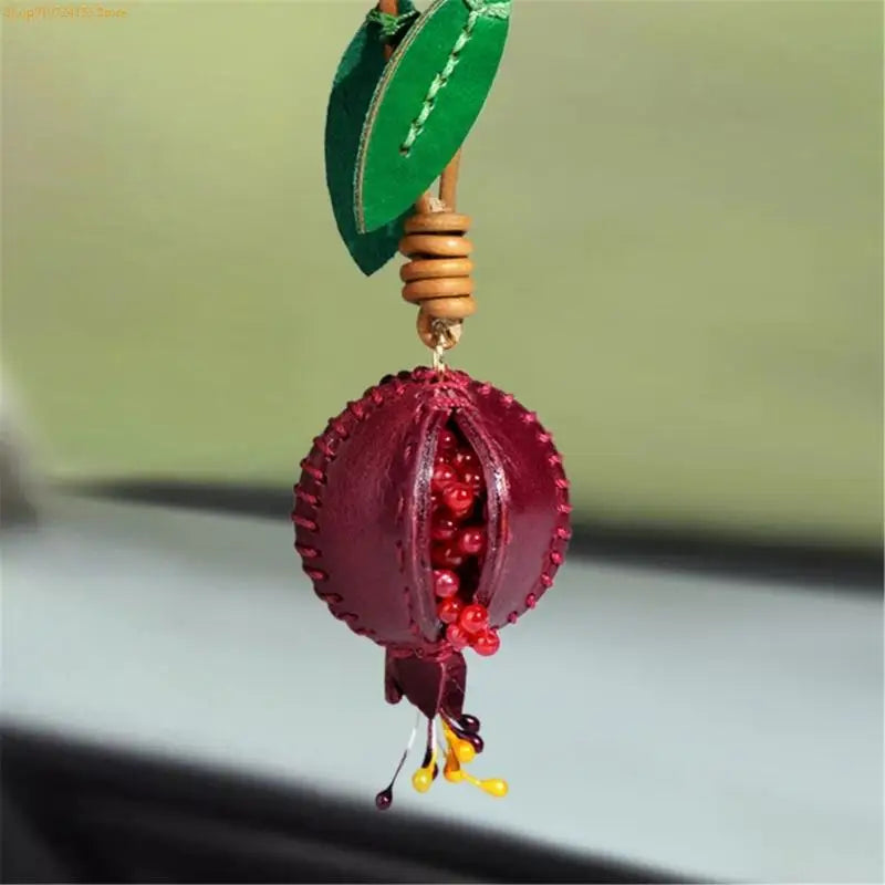 76HE Sturdy Leather Pomegranate Pendant – Fashionable Colorful Bag Charm & Keychain, Unique Handmade Accessory for Personalized Style