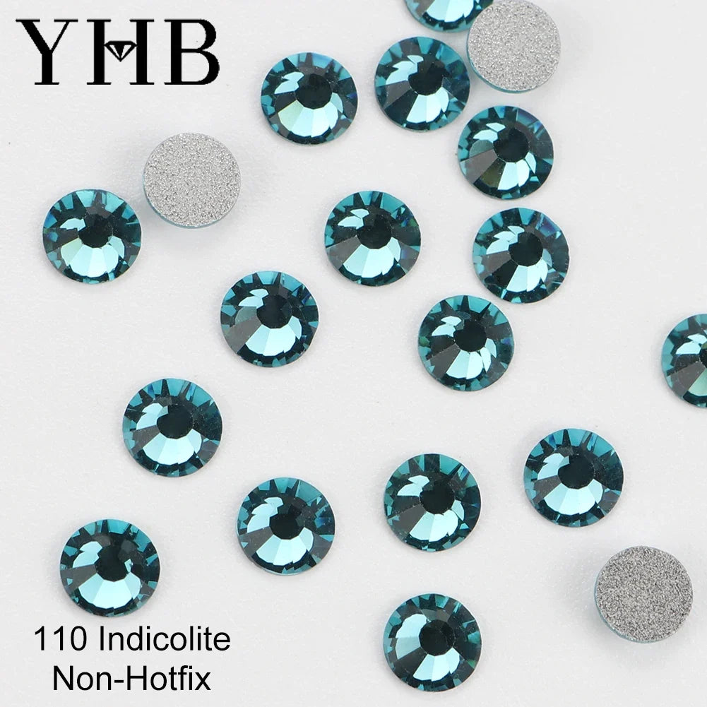 YHB Cold Fix Crystal Flatback Rhinestones - Silver Back Non Hotfix DIY Gems for Nail Art, Bags, Shoes, Garments & Phone Decoration
