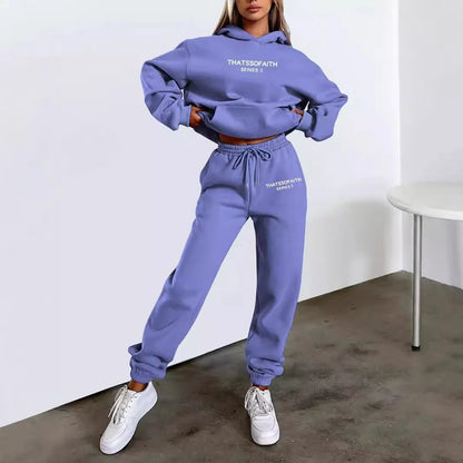 2025 Autumn & Winter Women's Two-Piece Set — Hooded Sweatshirt and Pants, Printed Outdoor Pullover Sportswear