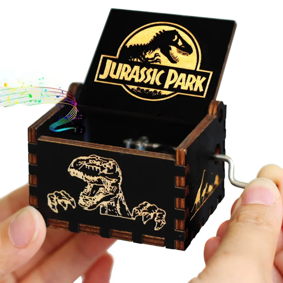 Wooden Hand Crank Jurassic Park Music Box – Classic Theme Melody Gift for Kids & Collectors