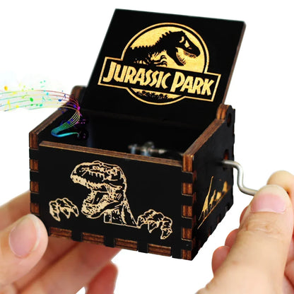 Wooden Hand Crank Jurassic Park Music Box – Classic Theme Melody Gift for Kids & Collectors