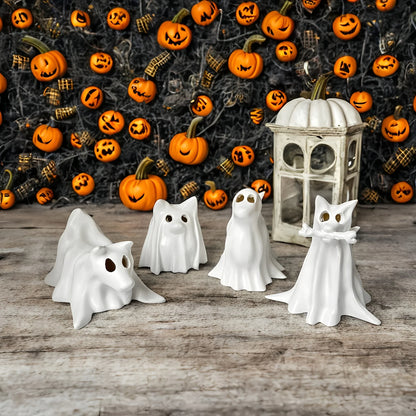 Dog Resin Statue - Halloween Decor Cute Spooky White Resin Figurine for Garden Witch Theme Party - No Candles, Halloween Props