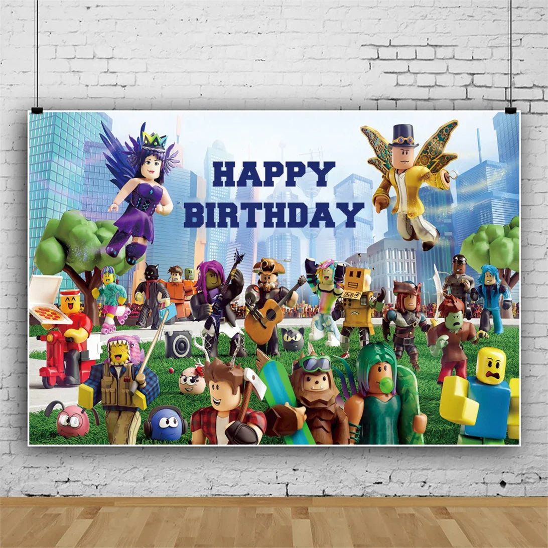 Roblox Birthday Party Supplies — Balloons, Disposable Tableware & Backdrop for Kids’ Party or Baby Shower