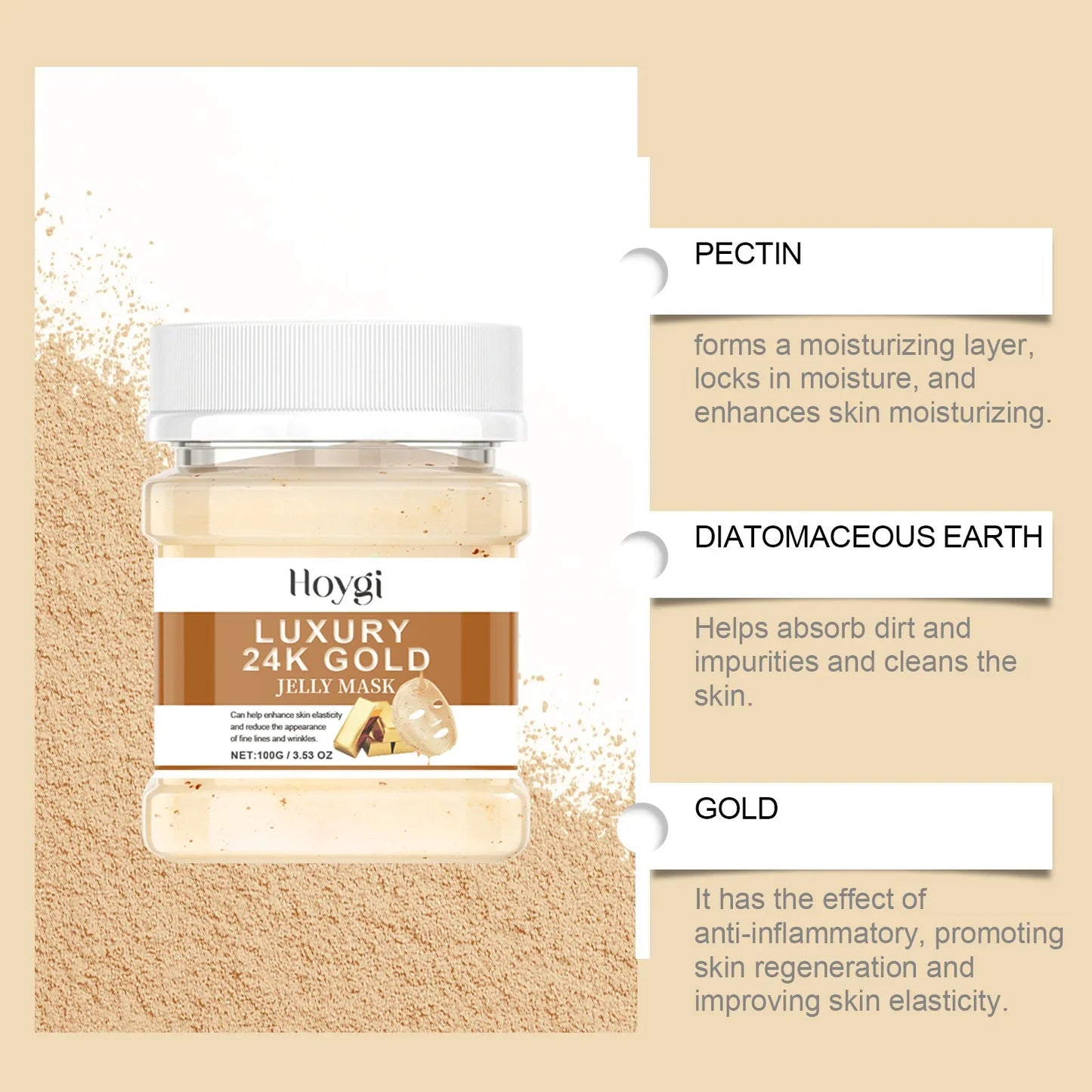 Jelly Mask Powder - Hydrating Rose & 24k Gold Peel-Off Facial Mask for Nourishing, Moisturizing & Revitalizing SPA Treatment