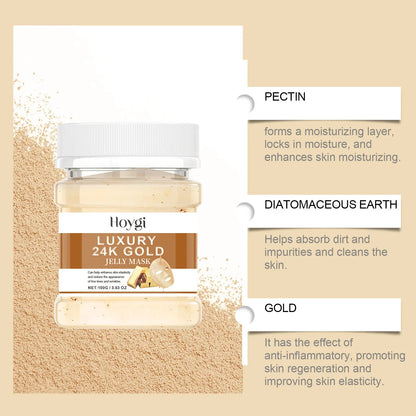 Jelly Mask Powder - Hydrating Rose & 24k Gold Peel-Off Facial Mask for Nourishing, Moisturizing & Revitalizing SPA Treatment