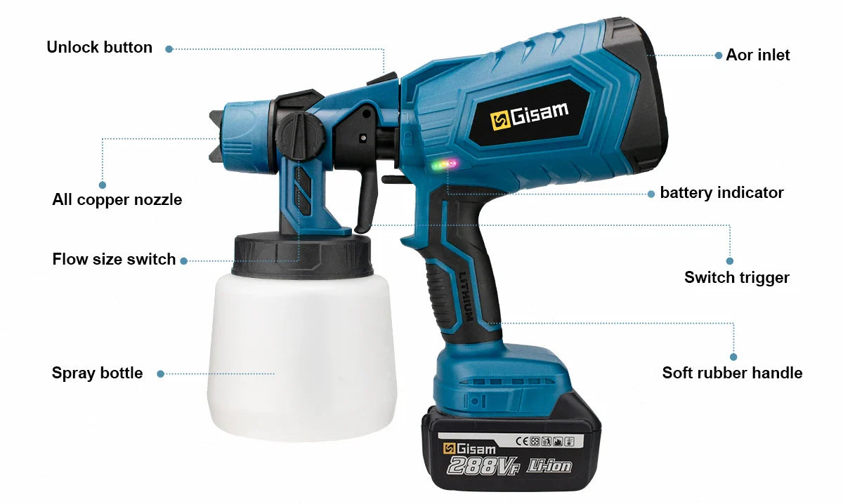 1000ML Cordless Electric Spray Gun – High Power HVLP Paint Sprayer for Auto, Furniture, Steel Coating, Compatible with Makita 18V Battery