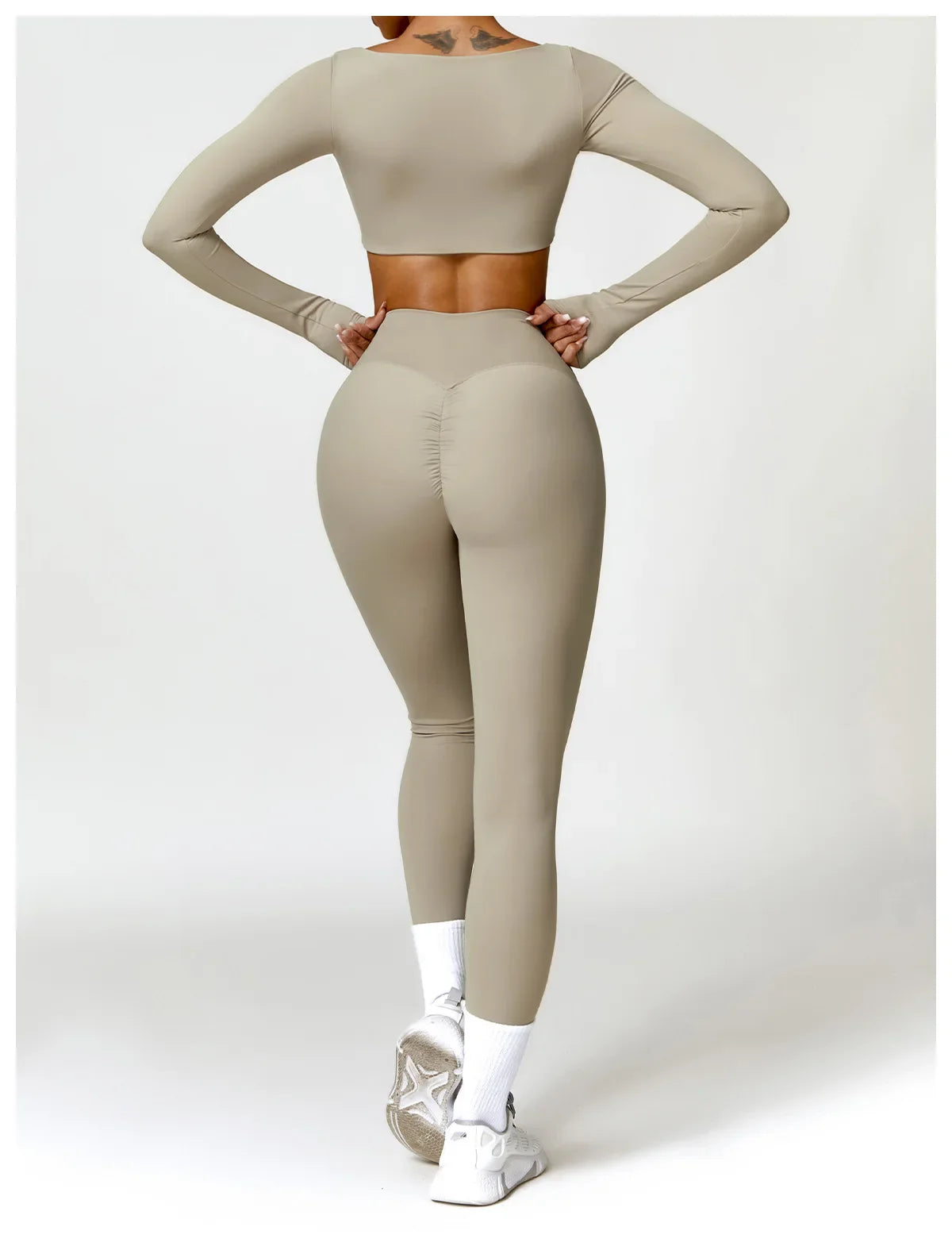 Hearuisavy 2PCS Long Sleeve Gym Set for Women, Quick-Drying Yoga Clothes, Sportswear, Running Leggings, Workout Sports Crop Top