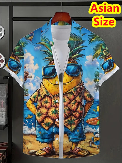 Hawaiian Banana Pineapple Graphic Shirt - Men’s 3D Printed Summer Short Sleeve Top