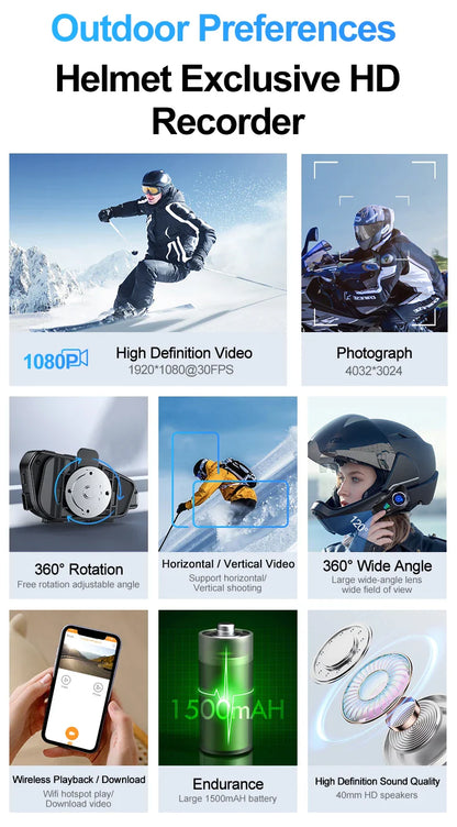 Q28 Motorcycle Helmet Bluetooth Headset — 1080P HD Wireless Camera with Super Wide-Angle Lens, WiFi, IP66 Waterproof Video Recorder