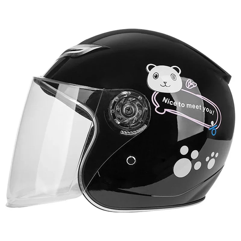 Children's Helmet with Cute Cartoon Pattern – Anti-Fall Open Face Safety Helmet for Kids, Four Seasons Motorcycle Protection