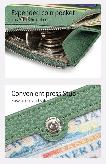 Women’s Genuine Leather Slim Wallet — RFID Blocking Bi-Fold with Card Holder & Coin Pocket