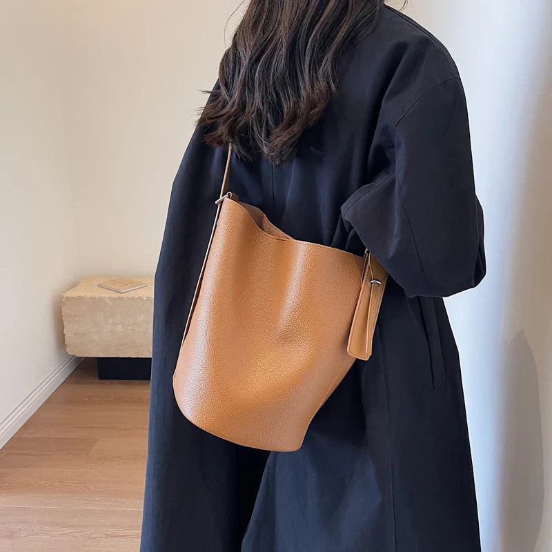 LEFTSIDE Retro Small Solid Color Leather Shoulder Bag – 2025 Korean Designer Handbag for Women