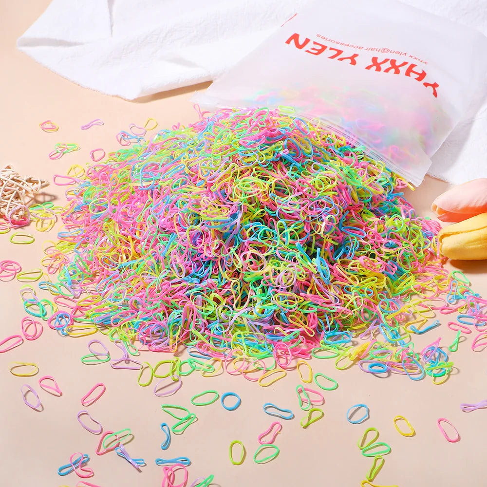 500/1000/2000PCS Colorful Disposable Rubber Hair Ties – Ponytail Holders for Girls & Kids Hair Accessories