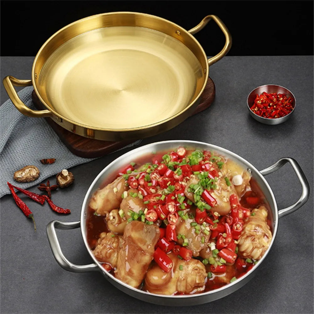 Stainless Steel Saucepan & Dry Pot – Paella Pan with Handle for Home Cooking, Seafood, Rice & Picnic Use