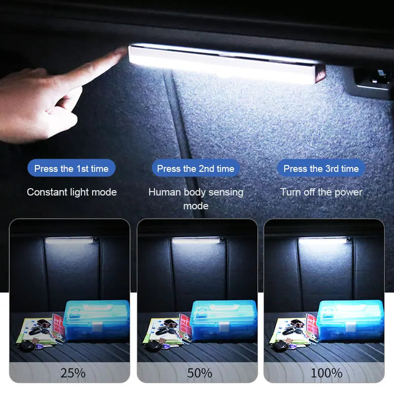 SEAMETAL Car Sensor Light - USB Rechargeable Automatic Induction Light Bar for Floor, Trunk, Hood - Magnetic, Manual, and Sensing Modes
