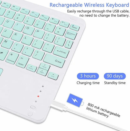 Spanish/English 10-Inch Bluetooth Keyboard – Wireless Rechargeable Universal Keyboard for iPad Air, Pro, Phone, Tablet, Laptop