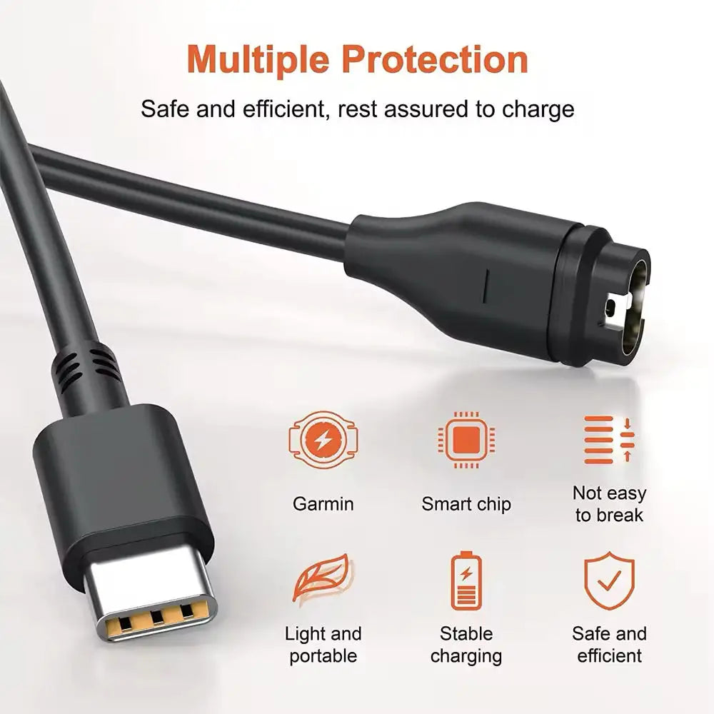 1M USB Type-C Charging Cable for Garmin Fenix 5–7 Series, Vivoactive & Venu – Fast Charge with Dustproof Plug
