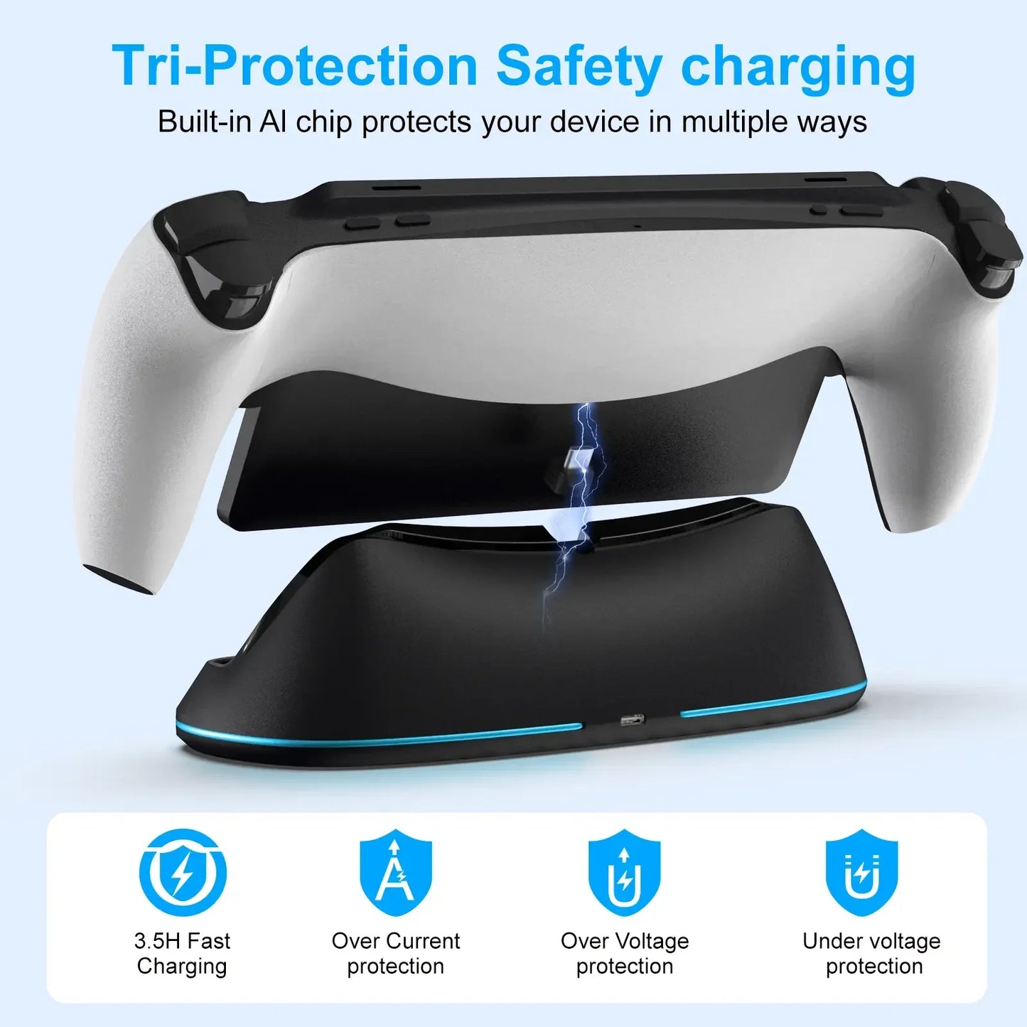 HONCAM Charging Dock Station for PlayStation Portal – RGB Light Stand with 7 Modes & Safe Tri-Protection Charging Base