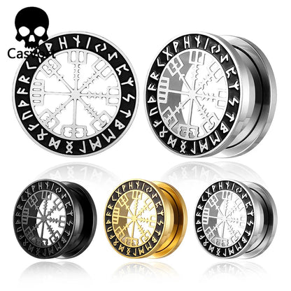 Casvort 2PCS Stainless Steel Ear Gauges – Viking Rune Plugs, Tunnels, Expanders for Piercing Jewelry