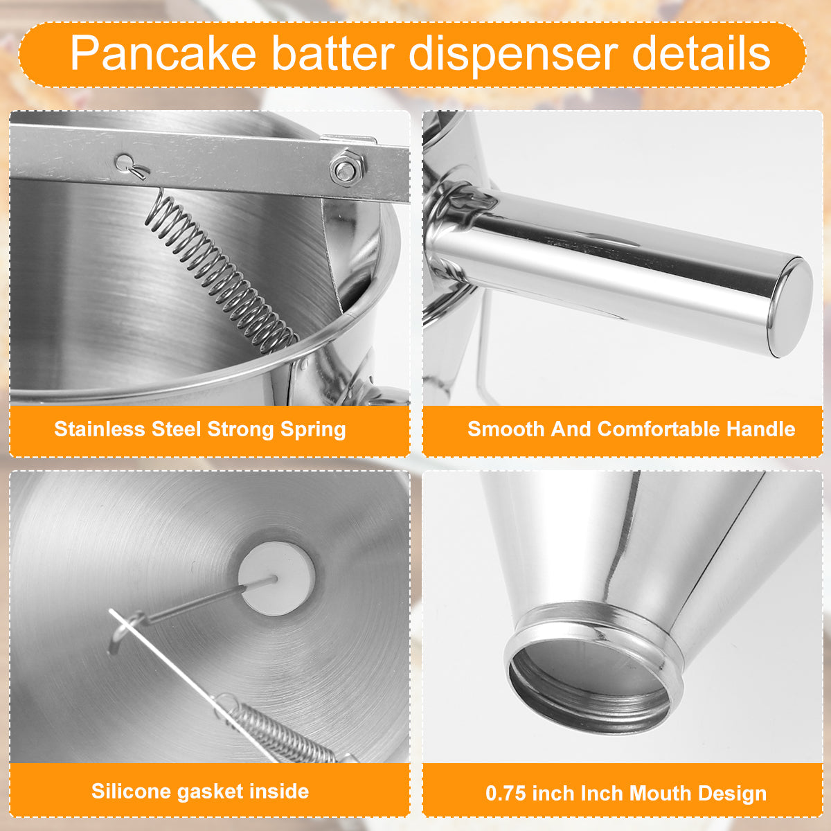 Stainless Steel Pancake Batter Dispenser with Stand – Multi-Caliber Funnel for Cupcakes & Baking Tools