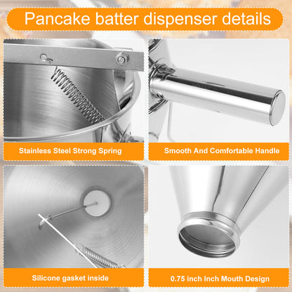 Stainless Steel Pancake Batter Dispenser with Stand – Multi-Caliber Funnel for Cupcakes & Baking Tools
