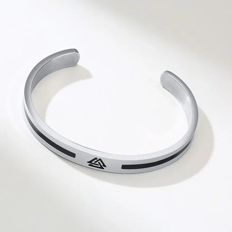 Men's Enamel Bangle - Viking Logo Cuff Bracelet, Stainless Steel Minimalist Bangle for Gentlemen