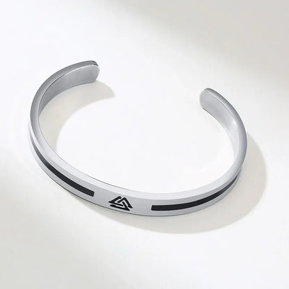 Men's Enamel Bangle - Viking Logo Cuff Bracelet, Stainless Steel Minimalist Bangle for Gentlemen