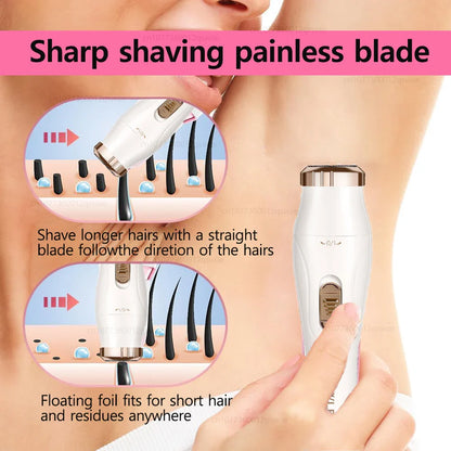 Electric Shaver for Women – Portable Painless Bikini, Facial & Body Trimmer for Underarms and Legs
