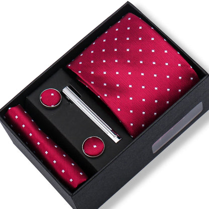 Men’s Green Business Tie Set - Premium Necktie with Hanky, Cufflinks & Tie Clip Gift Box for Wedding Formal Wear