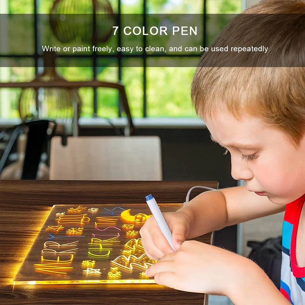 Personalized LED Lamp with Acrylic Message Board - Erasable USB Drawing Board, Bedroom Night Light, Birthday Gift for Kids