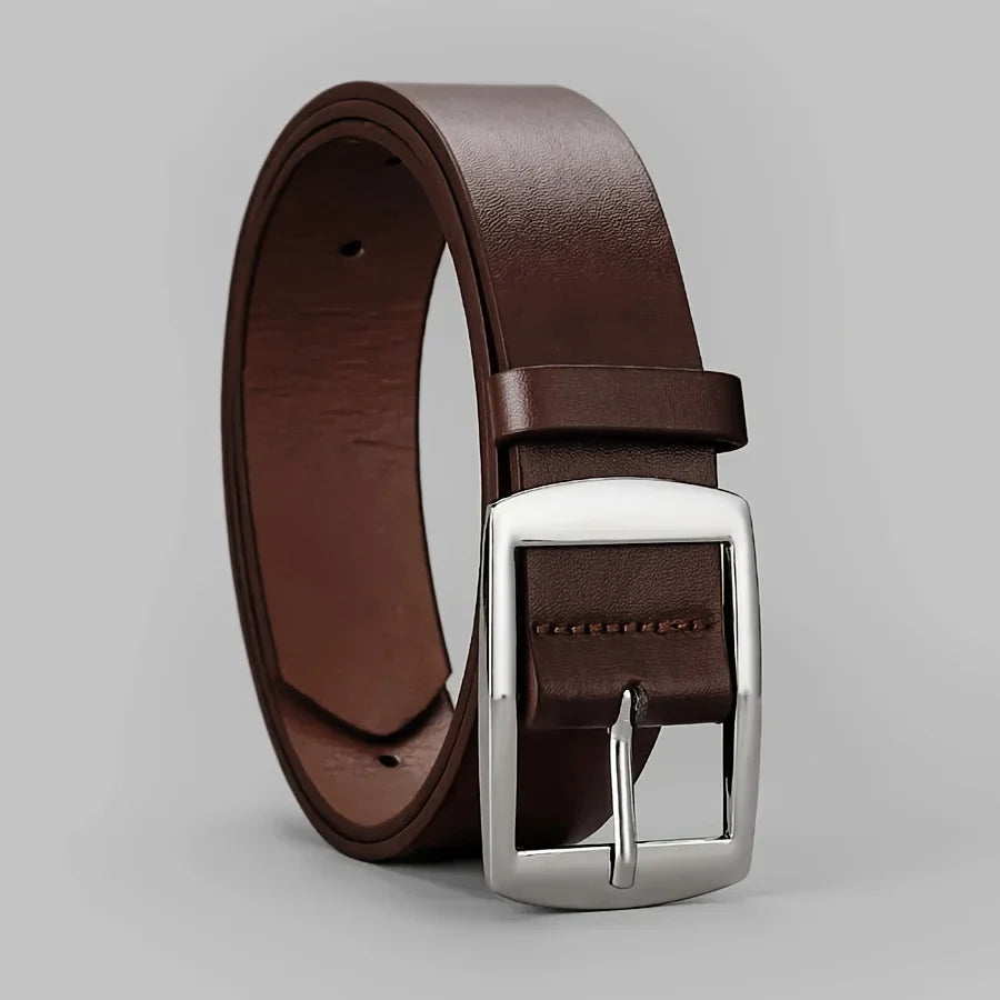 New Luxury Men’s PU Leather Belt – High-Quality Metal Pin Buckle Designer Waist Strap for Jeans, Plus Size